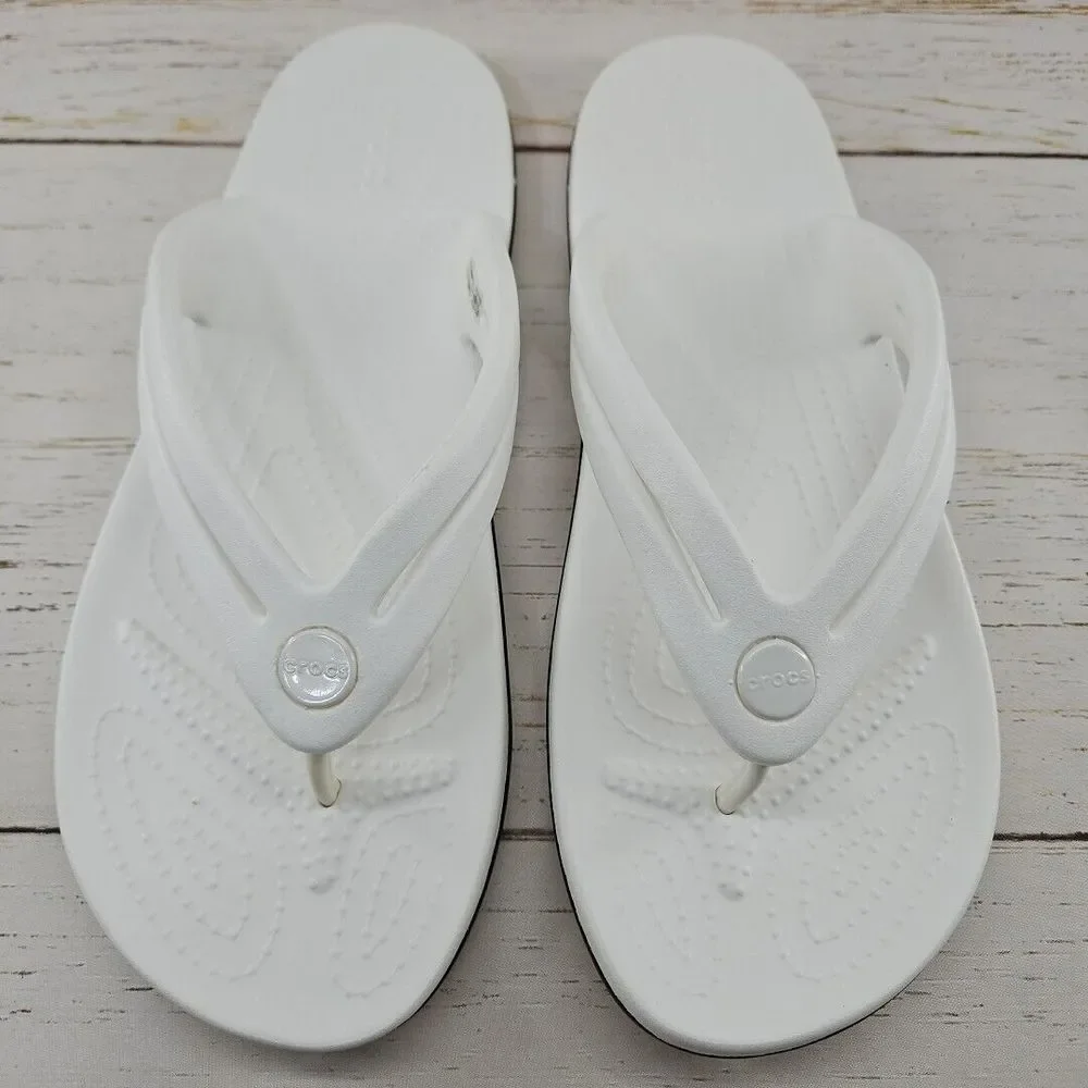 Crocs Crocband Womens Size 9 White Iconic Comfort Flip Flops Casual Beach 206100